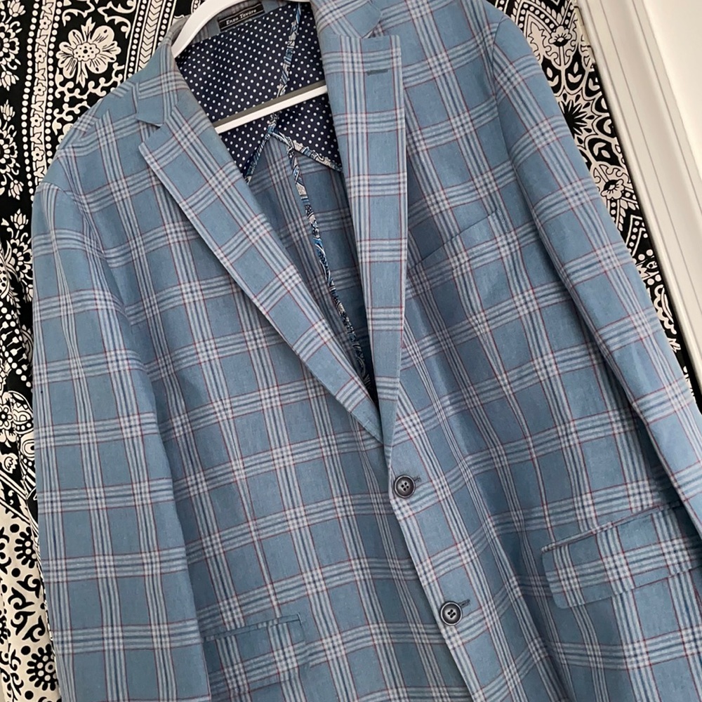 MENS ENZO TOVARE BLUE PLAID SPORTS JACKET